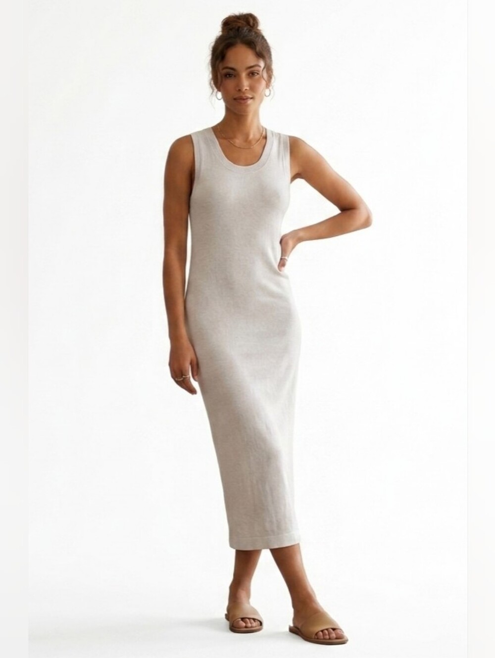 525 America Light Grey Sleeveless Knit Tank Midi Dress Size Medium M